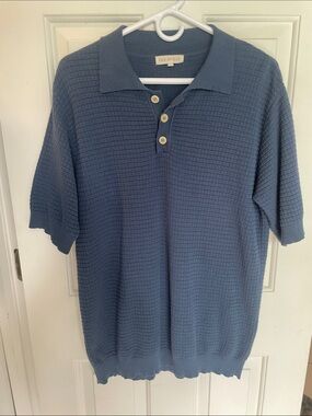 Far Afield Men's Textured Polo in Slate Blue
